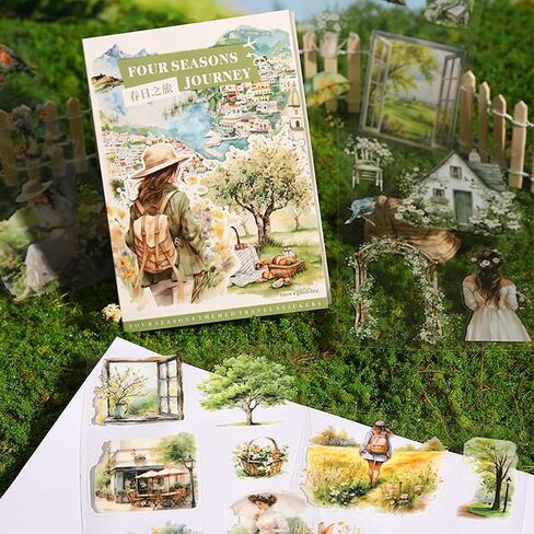 Spring Landscape Pre-Cut Journal Sticker Book for Junk Journaling, Transparent PET Stickers for Scrapbook Supplies, Scrapbooking, Collage, Planners, Bujo, 20 Sheets in Saudi Arabia