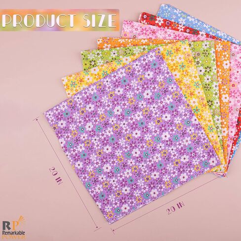 RP Remarkable Power, 14 Pack Cotton Fabric Square Quilting 20"x20" Flower Printed Patchwork Fabric Fat Quarter Floral Craft Fabric Bundles for DIY Sewing Crafts (7 Colors) in Saudi Arabia