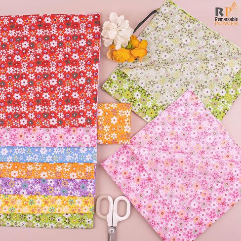 RP Remarkable Power, 14 Pack Cotton Fabric Square Quilting 20"x20" Flower Printed Patchwork Fabric Fat Quarter Floral Craft Fabric Bundles for DIY Sewing Crafts (7 Colors) in Saudi Arabia