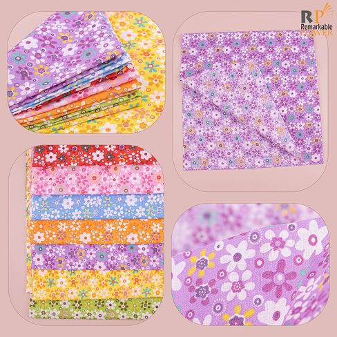 RP Remarkable Power, 14 Pack Cotton Fabric Square Quilting 20"x20" Flower Printed Patchwork Fabric Fat Quarter Floral Craft Fabric Bundles for DIY Sewing Crafts (7 Colors) in Saudi Arabia