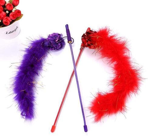 Purple Cat Teasing Stick Toy Interactive Stick, Sparkly Feather Boa with Crinkle Ball Tease Cat Rod Funny Cute Pet Supplies Cat Training Indoor Cats Cat Interactive Pet Products in Saudi Arabia