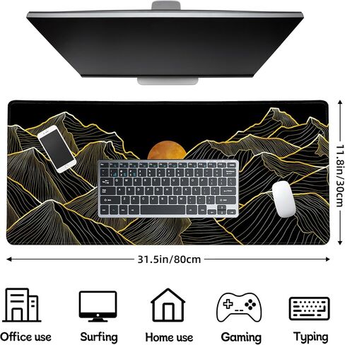 Topographic Large Gaming Mouse Pad for Desk,31.5x11.8in Gaming Mouse Pad,Gaming Mousepad,3mm Non-Slip Desk Mat,XXL Desk Pad,XL Mouse Pad Gaming with Seamed Edges,Waterproof Mousepad Gaming-Black Map in Saudi Arabia