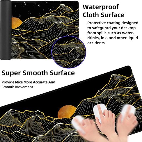 Topographic Large Gaming Mouse Pad for Desk,31.5x11.8in Gaming Mouse Pad,Gaming Mousepad,3mm Non-Slip Desk Mat,XXL Desk Pad,XL Mouse Pad Gaming with Seamed Edges,Waterproof Mousepad Gaming-Black Map in Saudi Arabia