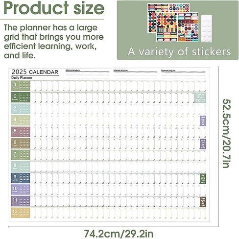 Reofrey 2025 Yearly Planner Schedule Calendar Full Year Calendar One Page, 29.2" X 20.7" Annual Year Round Large Wall Calendar, Thick Paper Poster Calendar with Stickers for Office Academic or Home in Kuwait