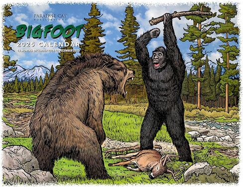 تقويم Bigfoot لعام 2025 - تقويم حائط لمدة 13 شهرًا مقاس 11 بوصة × 19 بوصة مفتوح - هدية ممتعة لمحبي الساسكواتش والكريبتيدات والمجهول (لقاءات خطيرة) in Kuwait