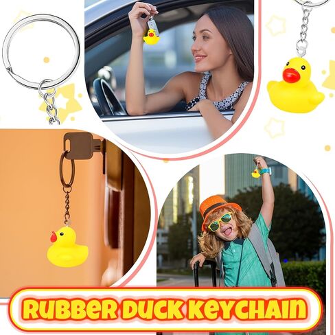 Deekin 48 Pcs Rubber Duck Keychain 2.17 Inch Tiny Ducks Key Chain Ornaments Duck Gifts for Christmas Party Favors Yellow Rubber Duck for Baby Shower Birthday Party Supplies Prizes (Classic Style) in Saudi Arabia