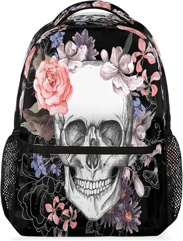 حقيبة ظهر مدرسية للكمبيوتر المحمول من Sugar Skull Flower مع جيوب متعددة للمشي لمسافات طويلة على الكتف حقيبة ظهر جامعية كبيرة للرجال والنساء والأطفال in Kuwait