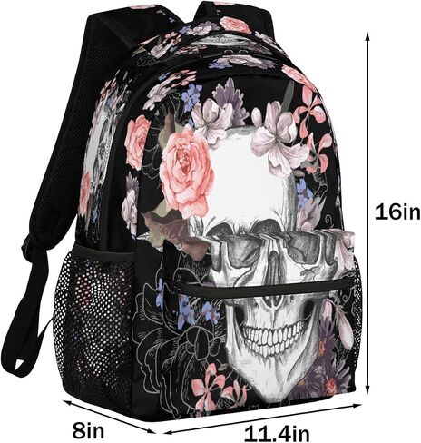حقيبة ظهر مدرسية للكمبيوتر المحمول من Sugar Skull Flower مع جيوب متعددة للمشي لمسافات طويلة على الكتف حقيبة ظهر جامعية كبيرة للرجال والنساء والأطفال in Kuwait