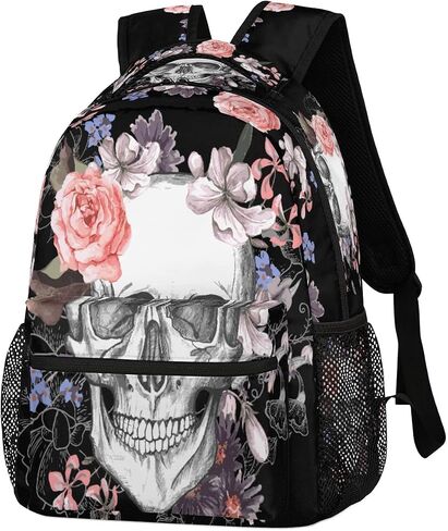 حقيبة ظهر مدرسية للكمبيوتر المحمول من Sugar Skull Flower مع جيوب متعددة للمشي لمسافات طويلة على الكتف حقيبة ظهر جامعية كبيرة للرجال والنساء والأطفال in Kuwait