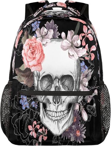 حقيبة ظهر مدرسية للكمبيوتر المحمول من Sugar Skull Flower مع جيوب متعددة للمشي لمسافات طويلة على الكتف حقيبة ظهر جامعية كبيرة للرجال والنساء والأطفال in Kuwait