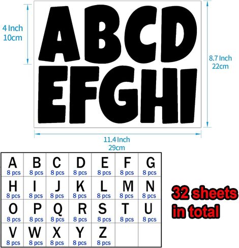 Bemeol Bulletin Board Letters 32 Sheets 4 Inch Stick on Letters Alphabet Cutout Letter for Bulletin Board Display School Classroom Home Decor(Black) in Saudi Arabia