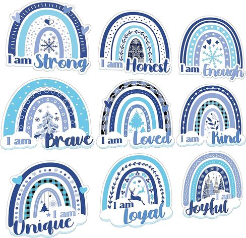63 قطعة الشتاء بوهو قوس قزح تحفيزية أقوال إيجابية القواطع الأزرق الأبيض الشتاء عيد الميلاد ندفة الثلج الجاموس منقوشة أقوال لهجات النمو عقلية لوحة الإعلانات للفصل الدراسي المدرسة الديكور in Kuwait