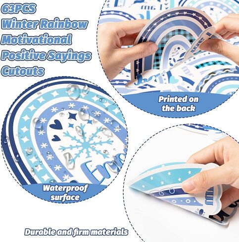 63 قطعة الشتاء بوهو قوس قزح تحفيزية أقوال إيجابية القواطع الأزرق الأبيض الشتاء عيد الميلاد ندفة الثلج الجاموس منقوشة أقوال لهجات النمو عقلية لوحة الإعلانات للفصل الدراسي المدرسة الديكور in Kuwait
