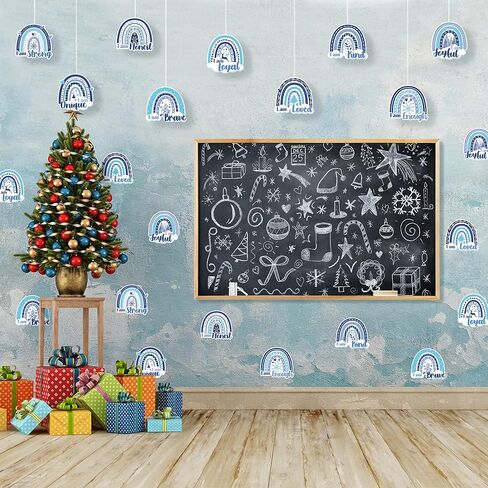 63 قطعة الشتاء بوهو قوس قزح تحفيزية أقوال إيجابية القواطع الأزرق الأبيض الشتاء عيد الميلاد ندفة الثلج الجاموس منقوشة أقوال لهجات النمو عقلية لوحة الإعلانات للفصل الدراسي المدرسة الديكور in Kuwait