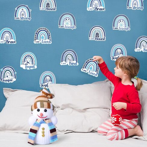 63 قطعة الشتاء بوهو قوس قزح تحفيزية أقوال إيجابية القواطع الأزرق الأبيض الشتاء عيد الميلاد ندفة الثلج الجاموس منقوشة أقوال لهجات النمو عقلية لوحة الإعلانات للفصل الدراسي المدرسة الديكور in Kuwait