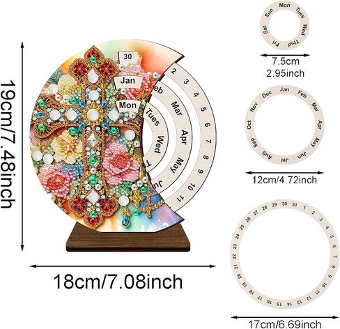 F-CANLAN 5D Diamond Painting Decorations Ornaments - Cross Calendar Decorated Desktop Diamond Painting with Gem Cross Flowers Calendar Decorated Desktop Diamond Art Kits for Room Decor (19X18 CM) in Saudi Arabia