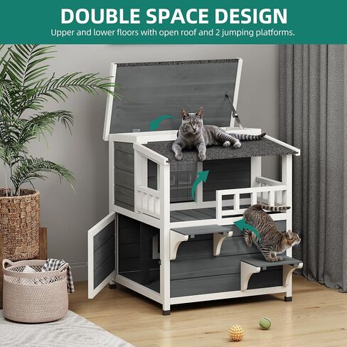 YITAHOME Two Story Outdoor Cat House with Balcony, Large Feral Villa Cat Shelter Weatherproof, 2 Story Outside Cat House for Multiple Cats in Saudi Arabia