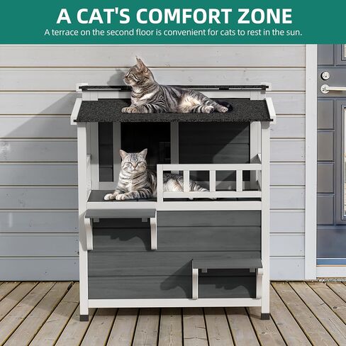 YITAHOME Two Story Outdoor Cat House with Balcony, Large Feral Villa Cat Shelter Weatherproof, 2 Story Outside Cat House for Multiple Cats in Saudi Arabia
