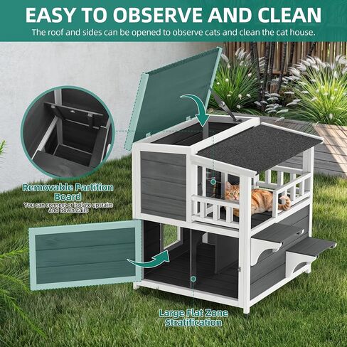 YITAHOME Two Story Outdoor Cat House with Balcony, Large Feral Villa Cat Shelter Weatherproof, 2 Story Outside Cat House for Multiple Cats in Saudi Arabia