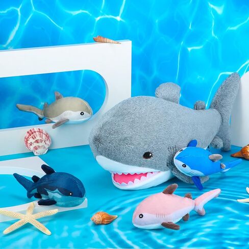 لعبة القرش المحشوة من القطيفة مقاس 45.72 سم من كاسيات مع 4 سلالات مختلفة من أسماك القرش الصغيرة، لعبة القرش المحشوة بسحاب، حيوانات محشوة كبيرة للمراهقين الصغار in Kuwait