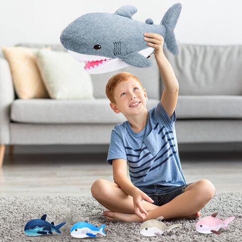 لعبة القرش المحشوة من القطيفة مقاس 45.72 سم من كاسيات مع 4 سلالات مختلفة من أسماك القرش الصغيرة، لعبة القرش المحشوة بسحاب، حيوانات محشوة كبيرة للمراهقين الصغار in Kuwait