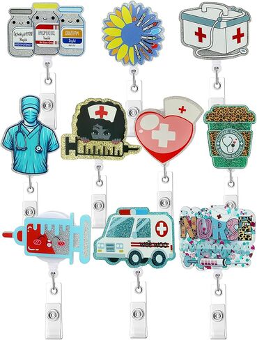 10pcs Cute Funny Nurse Badge Reel Clip Retractable ID Badge Holder Accessories for Nurses Nursing Doctor Teacher Healthcare Medical Work Office Employee Coworker Bulk Gifts (Nurse Styles) in Saudi Arabia