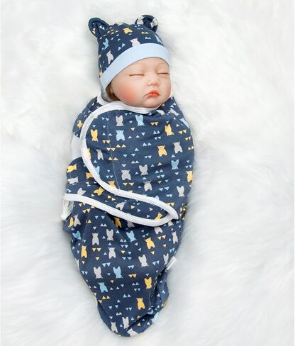 تولد من جديد ملابس دمية الطفل قماط بطانية لطيف الدب تصميم بطانية حمام لدمى تولد من جديد 17-22 بوصة وهمية ملابس الطفل الملحقات 2 قطعة حزمة in Kuwait