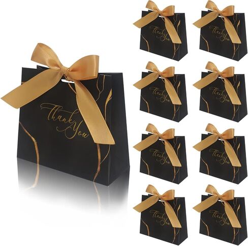 30Pack Small Thank You Gift Bags,Marble Pattern Party Favor Bags with Gold Bow Ribbon,4.5x1.8x3.Inches,Paper Bags for Birthday Wedding Bridesmaid Holiday Valentines Day (Black) in Kuwait
