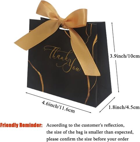 30Pack Small Thank You Gift Bags,Marble Pattern Party Favor Bags with Gold Bow Ribbon,4.5x1.8x3.Inches,Paper Bags for Birthday Wedding Bridesmaid Holiday Valentines Day (Black) in Kuwait