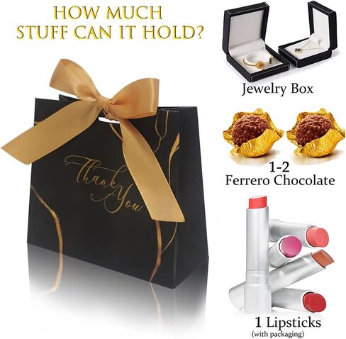 30Pack Small Thank You Gift Bags,Marble Pattern Party Favor Bags with Gold Bow Ribbon,4.5x1.8x3.Inches,Paper Bags for Birthday Wedding Bridesmaid Holiday Valentines Day (Black) in Kuwait
