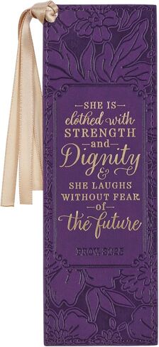 Christian Art Gifts Premium Faux Leather Bookmark for Women: Strength & Dignity Inspirational Bible Verse, Purple in Saudi Arabia