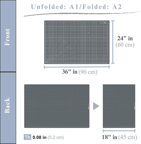 iMAT Flip Cutting Mat_Note A1 (Cm Version), 24"x36" (60x90 cm), Foldable, Ideal for Crafts, Paper Cutting, Large Leather and Cloth Projects, Sketching, Drawing (Ash Grey) in Saudi Arabia