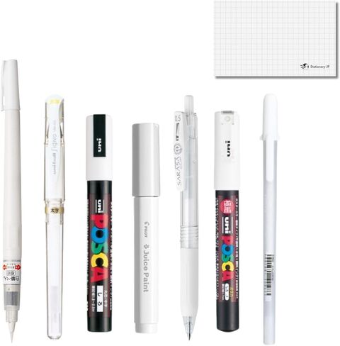 Japanese Gold Pen Sampler, Gel Pen/Marker Pen/Brush Pen, Gold Ink, 7-types Pens & Ink Testing Card Set in Kuwait