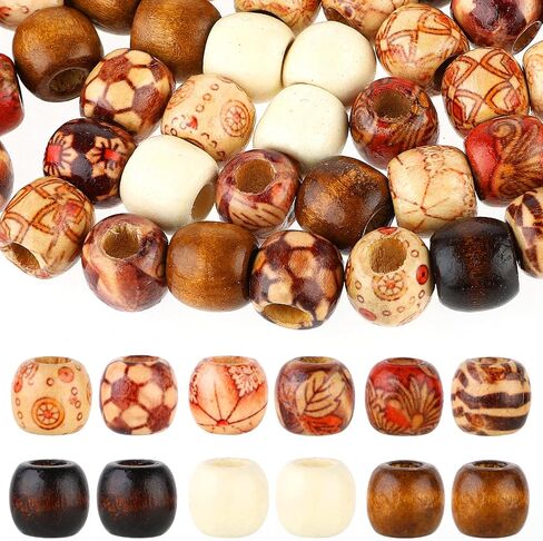 Thinp 300 Pcs Wooden Beads,Macrame Beads Vintage Wooden Beads for Hair Wooden Beads for Macrame Round Printed Wooden Beads 11x12mm Wood Beads for Jewelry Making Bracelets Hair DIY Craft Project in Saudi Arabia