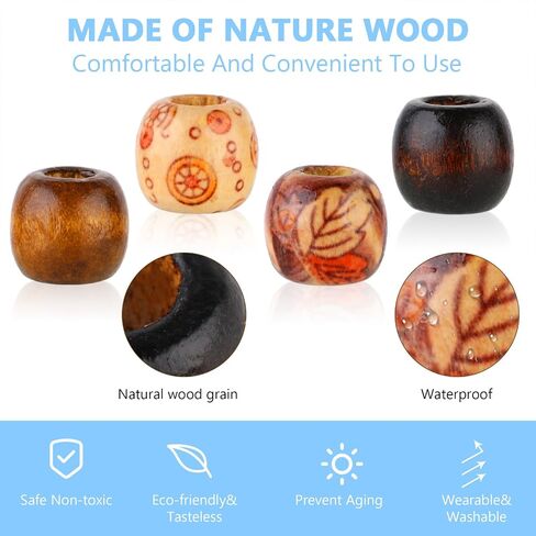 Thinp 300 Pcs Wooden Beads,Macrame Beads Vintage Wooden Beads for Hair Wooden Beads for Macrame Round Printed Wooden Beads 11x12mm Wood Beads for Jewelry Making Bracelets Hair DIY Craft Project in Saudi Arabia