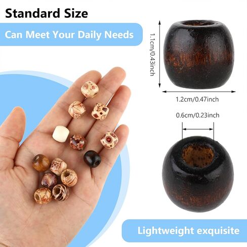 Thinp 300 Pcs Wooden Beads,Macrame Beads Vintage Wooden Beads for Hair Wooden Beads for Macrame Round Printed Wooden Beads 11x12mm Wood Beads for Jewelry Making Bracelets Hair DIY Craft Project in Saudi Arabia