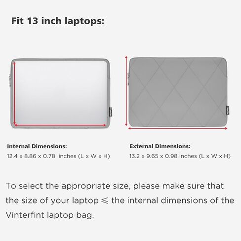 حقيبة كمبيوتر محمول منتفخة مقاس 13 بوصة لجهاز MacBook Air M3/M2/M1-2018 مقاس 13 بوصة، وMacBook Pro 13، و13.4 بوصة Dell XPS 13، و13 بوصة Latitude 5350/7320/7350، و13 بوصة ThinkPad X13/L13 Gen 5، وحقيبة كمبيوتر محمول HP غطاء، رمادي in Kuwait