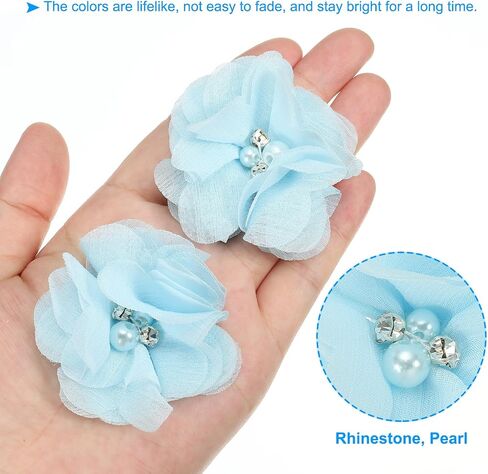 PATIKIL 2" Chiffon Flowers, 30Pcs Fabric Flowers Sewing Appliques Embellishments with Rhinestone Pearl for DIY Crafts Wedding Headbands Party Decoration, White in Saudi Arabia