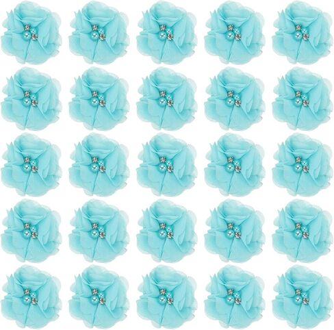 PATIKIL 2" Chiffon Flowers, 30Pcs Fabric Flowers Sewing Appliques Embellishments with Rhinestone Pearl for DIY Crafts Wedding Headbands Party Decoration, White in Saudi Arabia