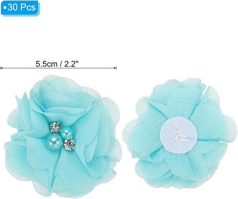 PATIKIL 2" Chiffon Flowers, 30Pcs Fabric Flowers Sewing Appliques Embellishments with Rhinestone Pearl for DIY Crafts Wedding Headbands Party Decoration, White in Saudi Arabia