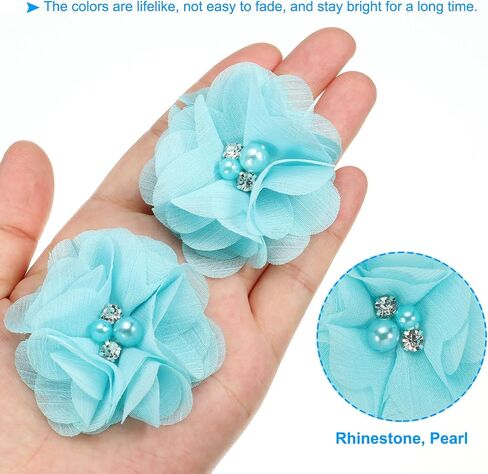 PATIKIL 2" Chiffon Flowers, 30Pcs Fabric Flowers Sewing Appliques Embellishments with Rhinestone Pearl for DIY Crafts Wedding Headbands Party Decoration, White in Saudi Arabia