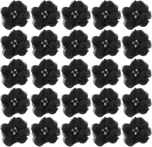 PATIKIL 2" Chiffon Flowers, 30Pcs Fabric Flowers Sewing Appliques Embellishments with Rhinestone Pearl for DIY Crafts Wedding Headbands Party Decoration, White in Saudi Arabia