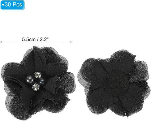 PATIKIL 2" Chiffon Flowers, 30Pcs Fabric Flowers Sewing Appliques Embellishments with Rhinestone Pearl for DIY Crafts Wedding Headbands Party Decoration, White in Saudi Arabia