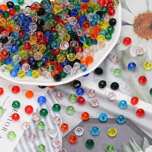 DAHI 8 مم خرز زجاجي 450 قطعة خرز زجاجي كريستالي منحوت على شكل رونديل خرز كريستالي متنوع ملون فضفاض للأساور اليدوية، صناعة المجوهرات (اللون 8 مم) in Kuwait