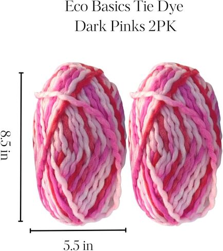2PK Eco Basics Tie Dye Yarn for Knitting and Crocheting, Multicolor, Recycled Acrylic, Eco-Friendly, Giant Chunky Yarn, Rainbow, Jumbo, Thick Blanket Yarn, Total 300g, 150m (Retro Pink) in Saudi Arabia
