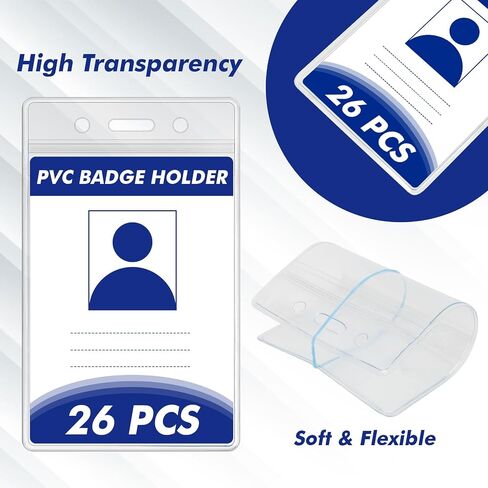 Clear Badge Holder - 26 PCS Vertical Badge Holder Clear Badge Sleeve Waterproof ID Badge Holder with Resealable Zip Plastic Badge Holders for Lanyards Card Holder for Nurses Office School Conference in Saudi Arabia