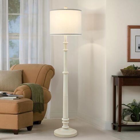 Floor Lamps for Living Room - 60" Plastic Vintage Farmhouse Floor Lamp 3-Color Temperature Standing Lamps with White Linen Shade Rustic Retro Tall Light for Bedroom Office (White) in Kuwait