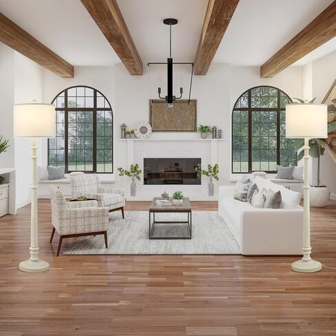 Floor Lamps for Living Room - 60" Plastic Vintage Farmhouse Floor Lamp 3-Color Temperature Standing Lamps with White Linen Shade Rustic Retro Tall Light for Bedroom Office (White) in Kuwait