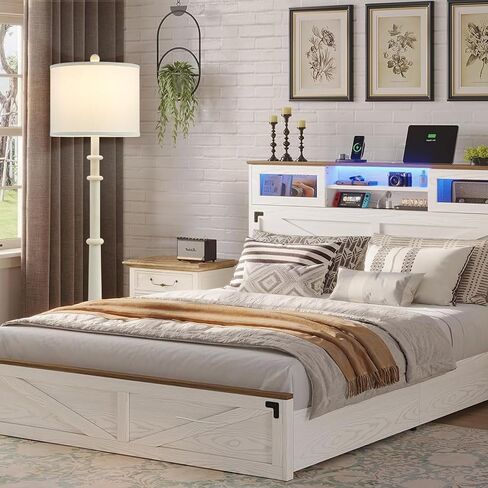 Floor Lamps for Living Room - 60" Plastic Vintage Farmhouse Floor Lamp 3-Color Temperature Standing Lamps with White Linen Shade Rustic Retro Tall Light for Bedroom Office (White) in Kuwait