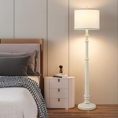 Floor Lamps for Living Room - 60" Plastic Vintage Farmhouse Floor Lamp 3-Color Temperature Standing Lamps with White Linen Shade Rustic Retro Tall Light for Bedroom Office (White) in Kuwait